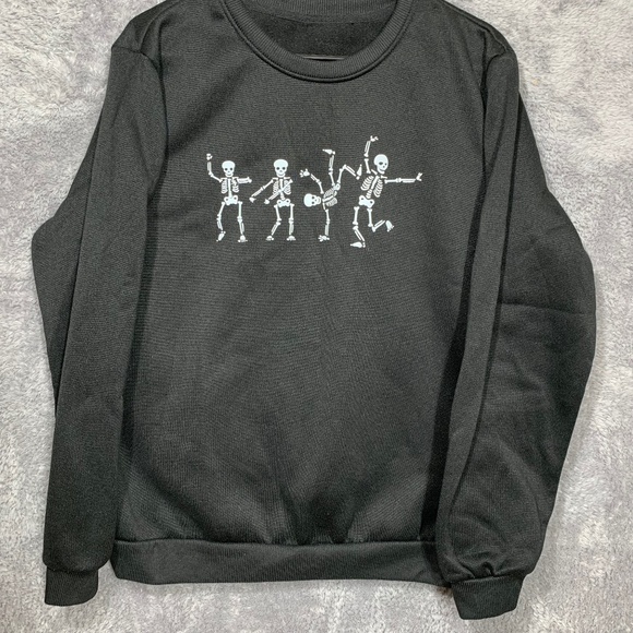 SHEIN Tops - SHEIN Women’s Sweatshirt XL Black Crewneck Skeleton Graphic Pullover 95% Polyest